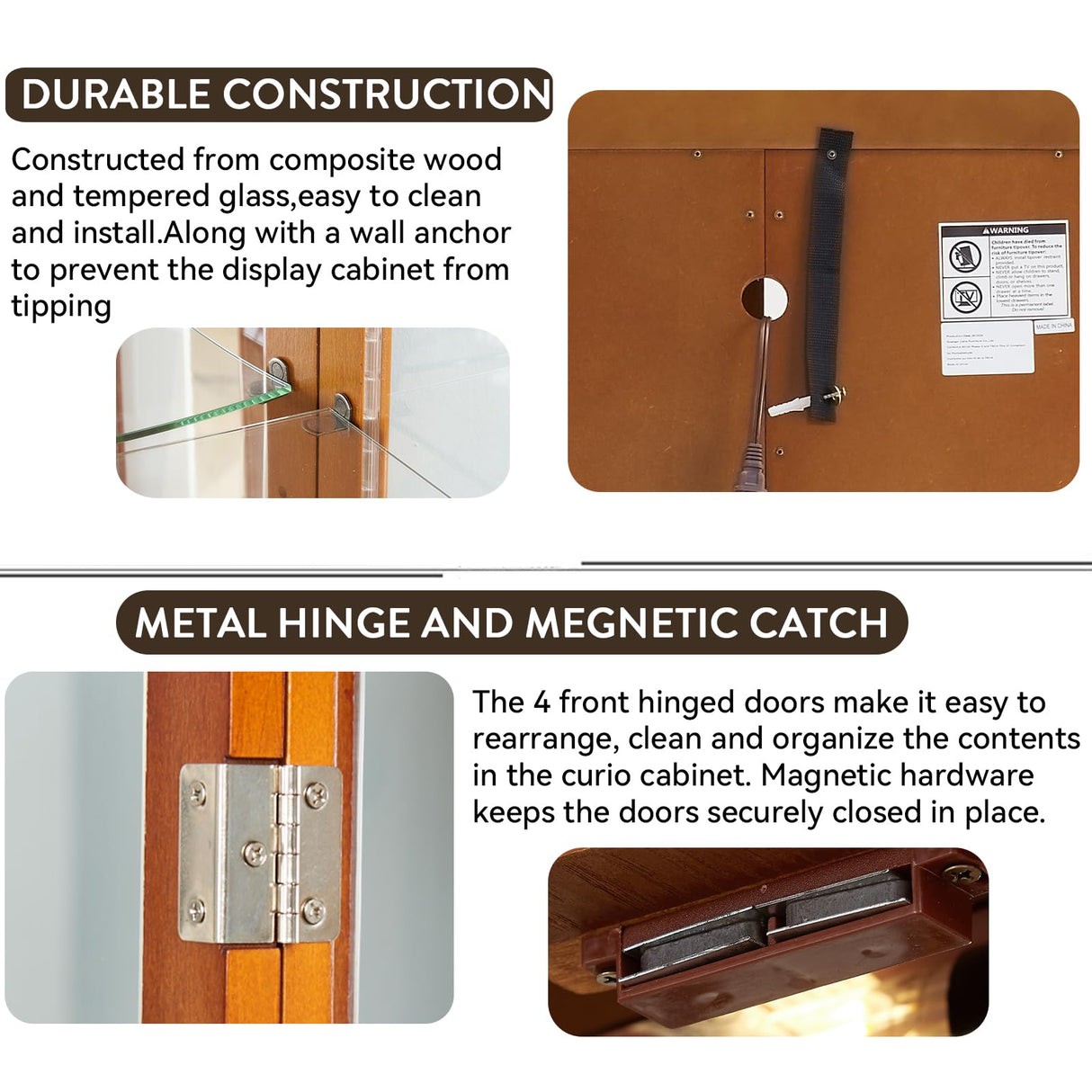 Mcltopz Lighted Curio Cabinet with Tempered Glass Doors, 6 Tiers Curio Diapaly Cabinet with Adjustable Shelves and Mirrored Back Panel, Floor Standing Glass Display Cabinet for Home No Bulb (Oak) Mcltopz