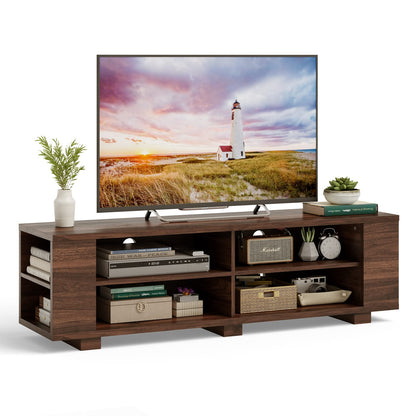 Tangkula Wood TV Stand for TVs up to 65 Inch Flat Screen, Modern Entertainment Center with 8 Open Shelves, Universal TV Storage Cabinet for Living Room Bedroom, TV Console Table (Walnut) - WoodArtSupply