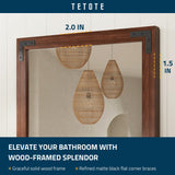 TETOTE Wooden Mirror for Bathroom Vanity 30 x 36 Inch Rustic Farmhouse Brown Walnut Wood Frame Rectangle Wall Mirror for Living Room Bedroom Entryway, Horizontal/Vertical, Easy to Install TETOTE