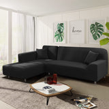 NAISI Couch Cover L Shape 2 Pieces Sofa Cover Soft Stretch Slipcovers with 2pcs Pillowcases Furniture Protector Sectional Couch Covers 3 Seater + 3 Seater(Black) NAISI