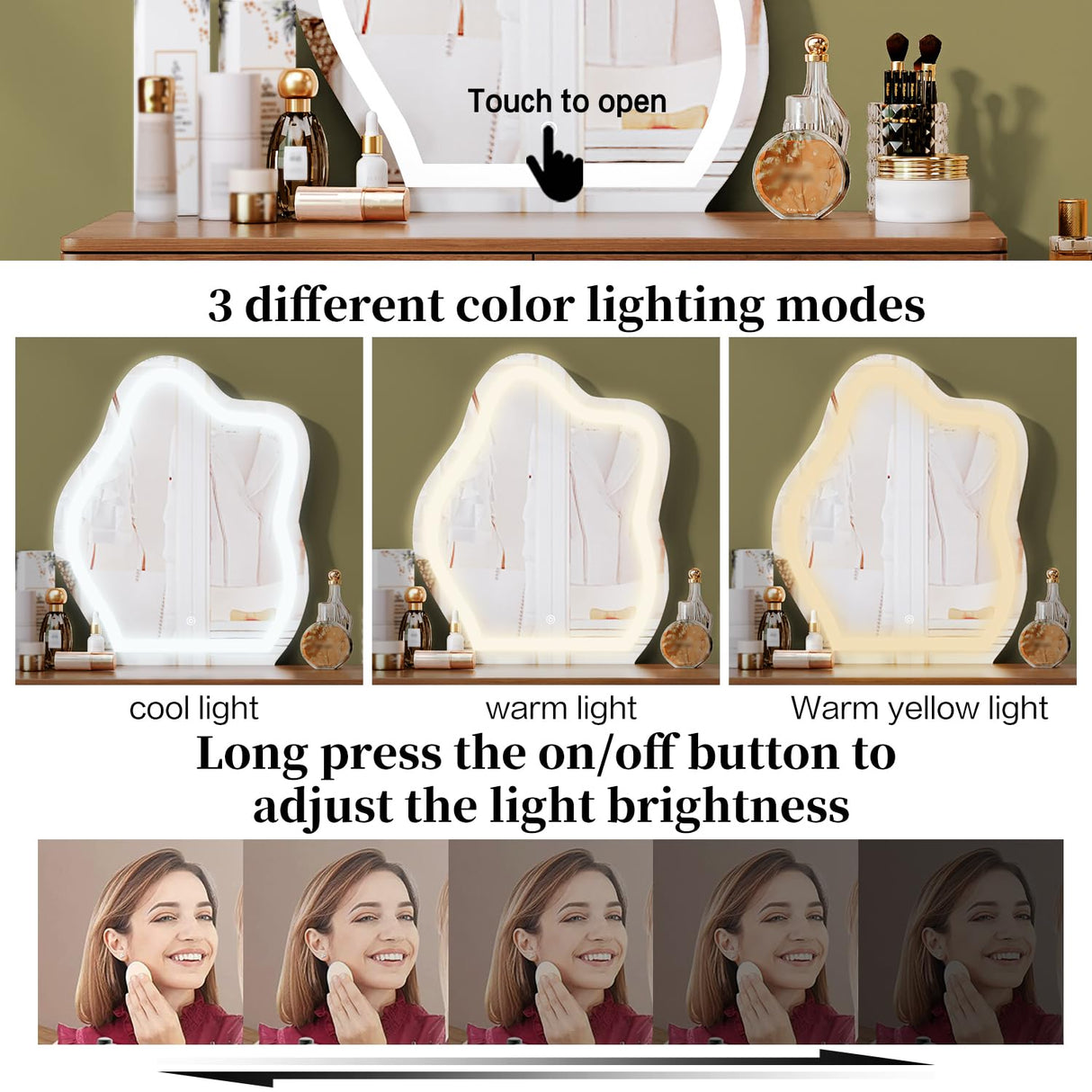 Chrangmay Stylish Corner Vanity desk with mirror and lights,Small makeup vanity with 4 drawers,Modern makeup table with Adjustable Cabinet for Bedroom,Makeup Room,Writing Desk,Brown Chrangmay