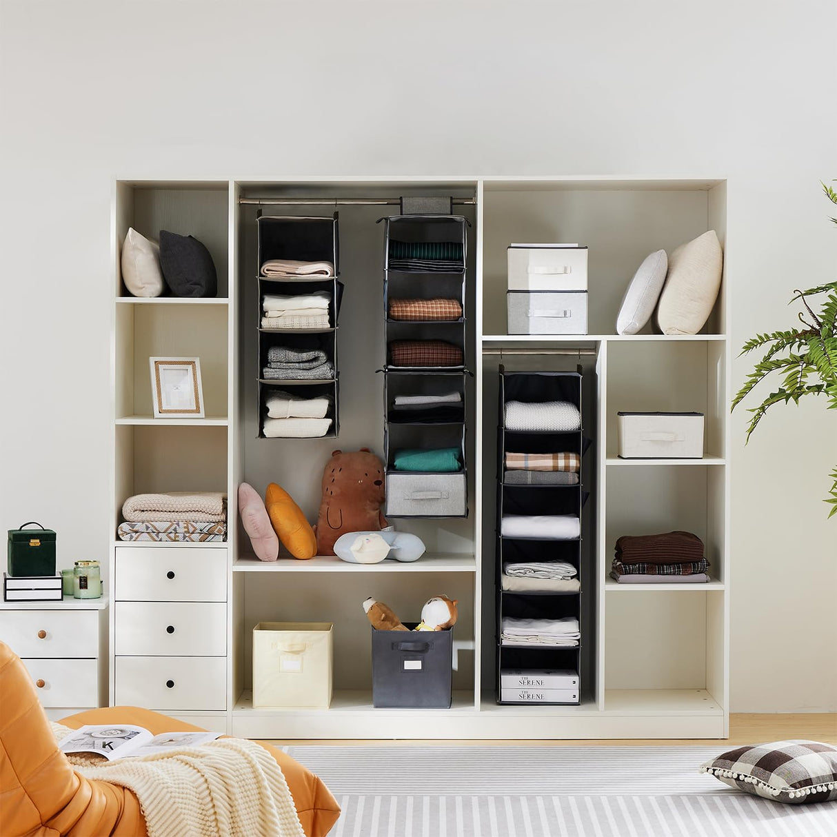 YOUDENOVA Hanging Closet Organizer, 4-Shelf Closet Hanging Storage Shelves, Black YOUDENOVA