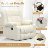 IROSTAE Recliner Chair for Adults, Oversized PU Leather Manual Pull Tab Reclining Chair with Cup Holders, Minimalist Style Single Sofa for Living Room, RV (Ivory White) IROSTAE