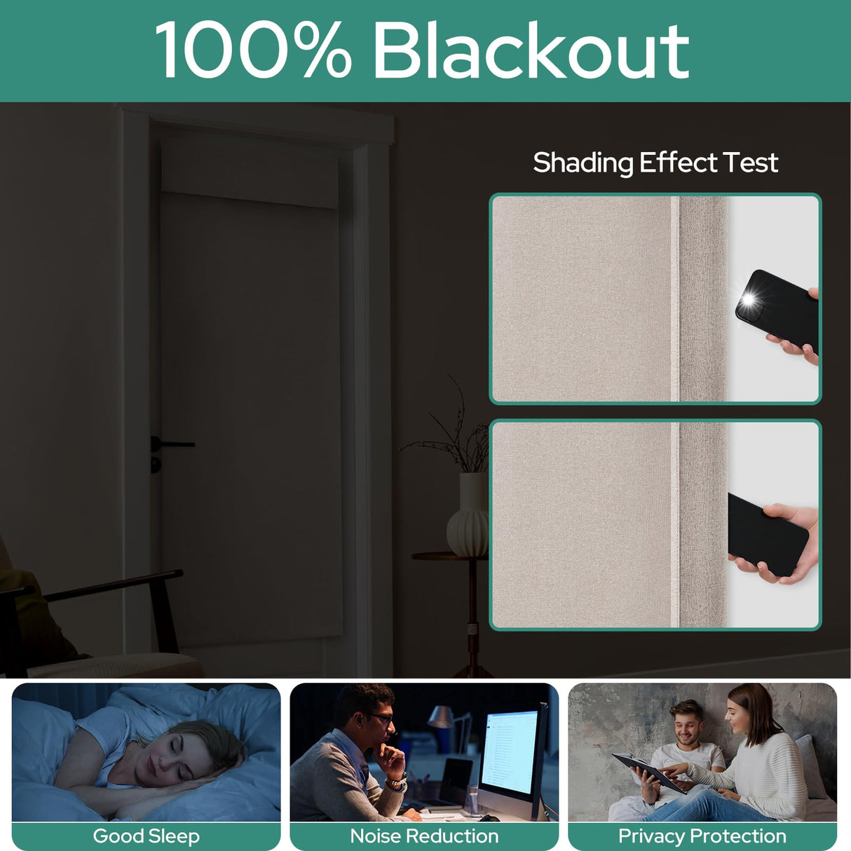 HOMEIDEAS 100% Linen Blackout French Door Curtains, Privacy Door Window Curtains, 26 X 68 Inch Room Darkening Blinds, Thermal Insulated Shades for Bedroom, 1 Panel, Natural HOMEIDEAS