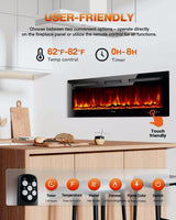 VISVEIL Electric Fireplace 60Inch,Wall Mounted Electric Fireplace Heater with Timer Inserts，TV Stand Touch Screen and Realistic Flame,Log Set,Crystal Flames 750 to 1500W，Remote for Living Room VISVEIL