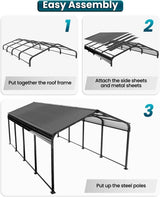 Metal Carport 12x21 Heavy Duty Easy Snow Off & Self Draining Design, 70KG/㎡ Load Ideal for Snow/Rain/Wind Conditions, Enhanced Base & Double Rust Proof Coating & Galvanized for Boats and Car, Truck Hoteel