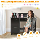 HONEY JOY Kids Desk and Chair Set, Wooden Children School Study Table and Chair w/Drawer, Storage Shelf & Cabinets, Student Computer Workstation Writing Desk for Bedroom, 3-8 Years Old (Dark Brown) HONEY JOY