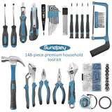 Sundpey Home Tool Kit 148-Pcs - Household Basic portable Hand Repair Tool Set with Case & Ratcheting Screwdriver & Hex Key & Pliers & Wrench & Voltage Tester & Water Pump Plier for Men Women Sundpey