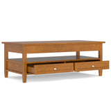 SIMPLIHOME Warm Shaker SOLID WOOD Wide Rectangle Transitional Lift Top Coffee Table for The Living Family Room, 48 inch, Light Golden Brown SIMPLIHOME