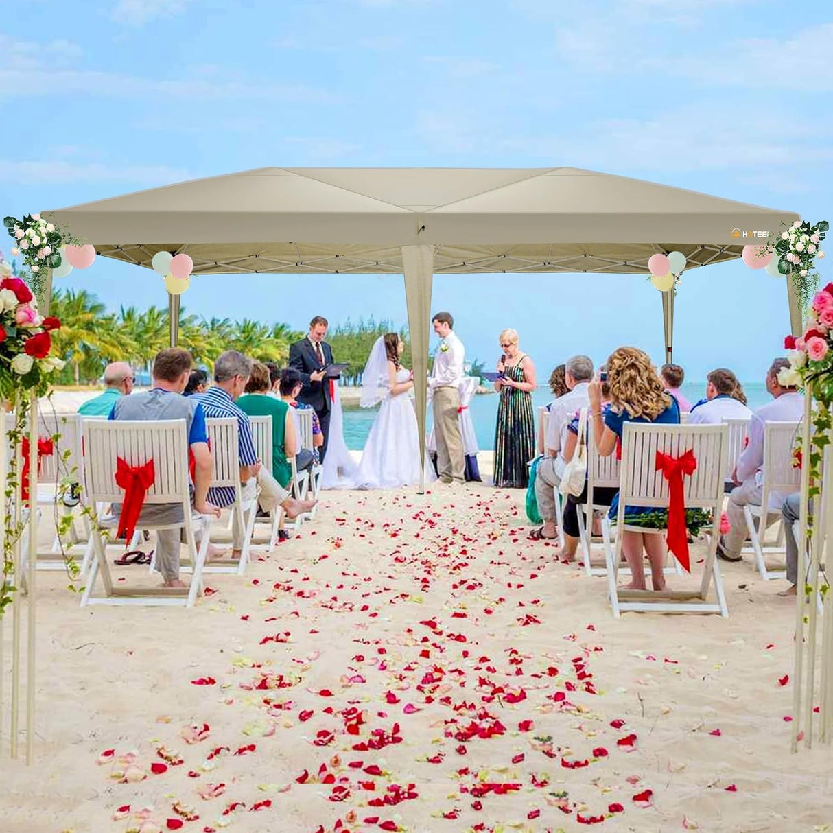 HOTEEL 10x20 Pop Up Canopy Tents for Parties, Outdoor Tent with 6 Sidewalls & 8 Wind-Resistant Rods & Carry Bag, Easy Setup for Patio Events, Wedding, Commercial, Waterproof and UV50+ Protection,Khaki Hoteel