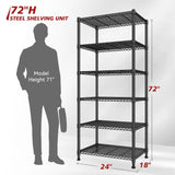 REIBII 72’’H Wire Shelving, 6 Tier Garage Shelving Units and Storage Shelves Heavy Duty, Adjustable Heavy Duty Metal Shelves for Storage Shelves for Pantry Kitchen Garage, 24’’W X18’’D X72’’H REIBII