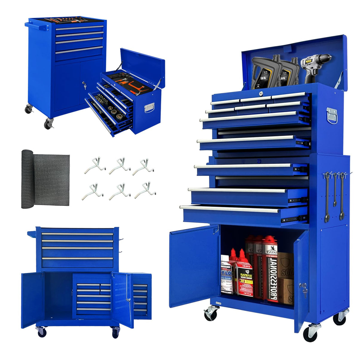 Sonlmik Tool Chest, 13-Drawer Rolling Tool Chest with Double Door Handle, 2 in 1 Detachable Tool Chest, Large Tool Storage with Wheels, Lockable Tool Chest for Garage, Barbershop Sonlmik