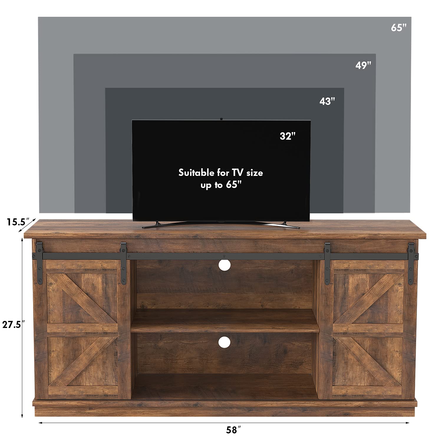 JUMMICO TV Stand for 65 Inch TV, Entertainment Center with Storage Cabinets and Sliding Barn Doors, Mid Century Modern Media TV Console Table for Living Room Bedroom (Rustic Oak) - WoodArtSupply