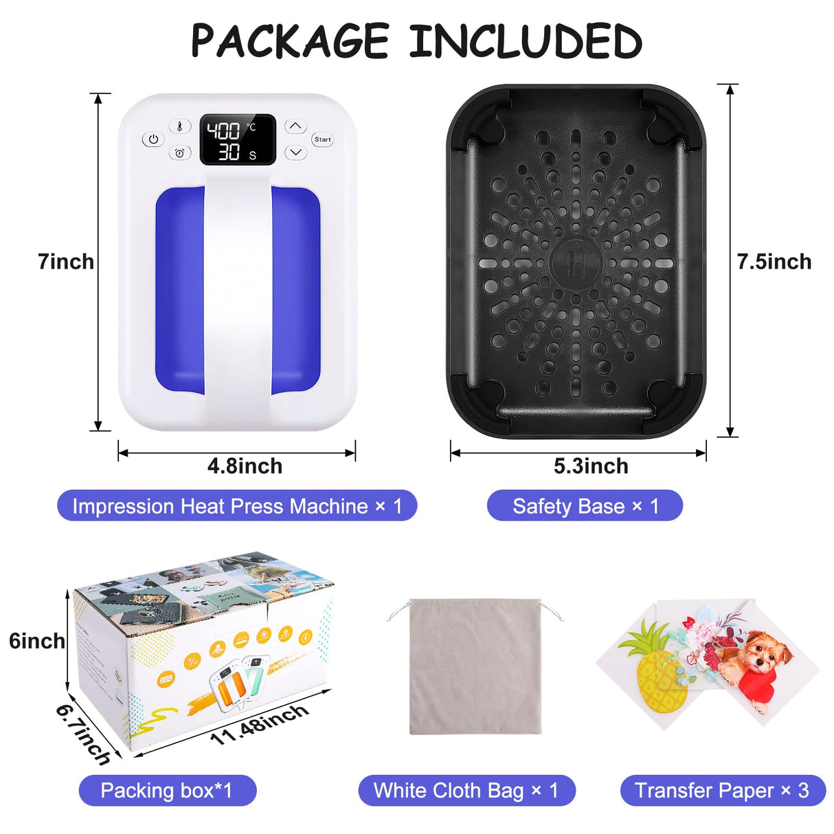 Heat Press Small Heat Press Machine for Heating Transfer, 7 × 4.8 inch Portable Easy Press Mini Heat Press for DIY T Shirts, Hats, Bags.etc(Blue) Legooin