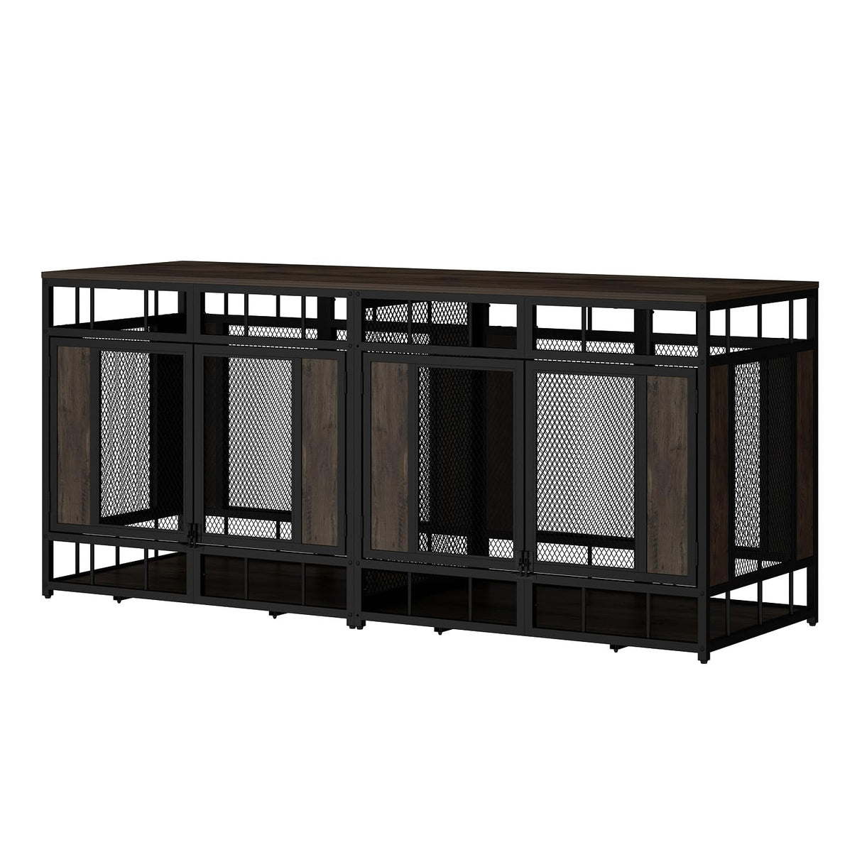 DAWNSPACES Furniture Dog Crate, 71" Heavy Duty Wood Dog Cage Kennel House Furniture with a Removable Divider, Indoor Dog Crate Table TV Stand with Double Doors for Large Medium Breed Dogs, Brown DAWNSPACES