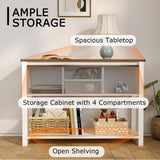 HXBOAUVS Farmhouse Entryway Table with LED Light, Sofa Table with Sliding Barn Door, Adjustable Open Shelves, 46" Rustic Console Table with Storage, Antique White Hallway for Living Room Bedroom HXBOAUVS