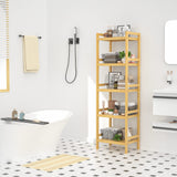 Homykic Bamboo Bookshelf, 5-Tier Narrow 55.9” Adjustable Book Shelf Bookcase Bathroom Shelves Freestanding Storage Stand for Living Room, Bedroom, Kitchen, Rust Resistance, Easy Assembly, Natural Homykic