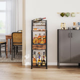 HapiRm Wine Rack Freestanding Floor - 4-Tier Stepped Liquor Cabinet Bar Stand for Home with Fabric Drawer, Wine & Glass Organizer for Living Room, Kitchen, or Dining Room HapiRm