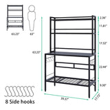 FUXJUM 63” Metal Potting Bench&Table with Metal Tabletop, 4-Tier Plant Shelves, 8 Side Hooks, Outdoor/Indoor Gardening Workstation and Plant Stand, Black FUXJUM