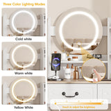 Vabches Vanity Desk with Mirror and Lights, Makeup Vanity Desk with Charging Station, 3 Lighting Modes & Adjustable Brightness Dressing Table with 2 Drawers for Bedroom Dressing Room Vabches