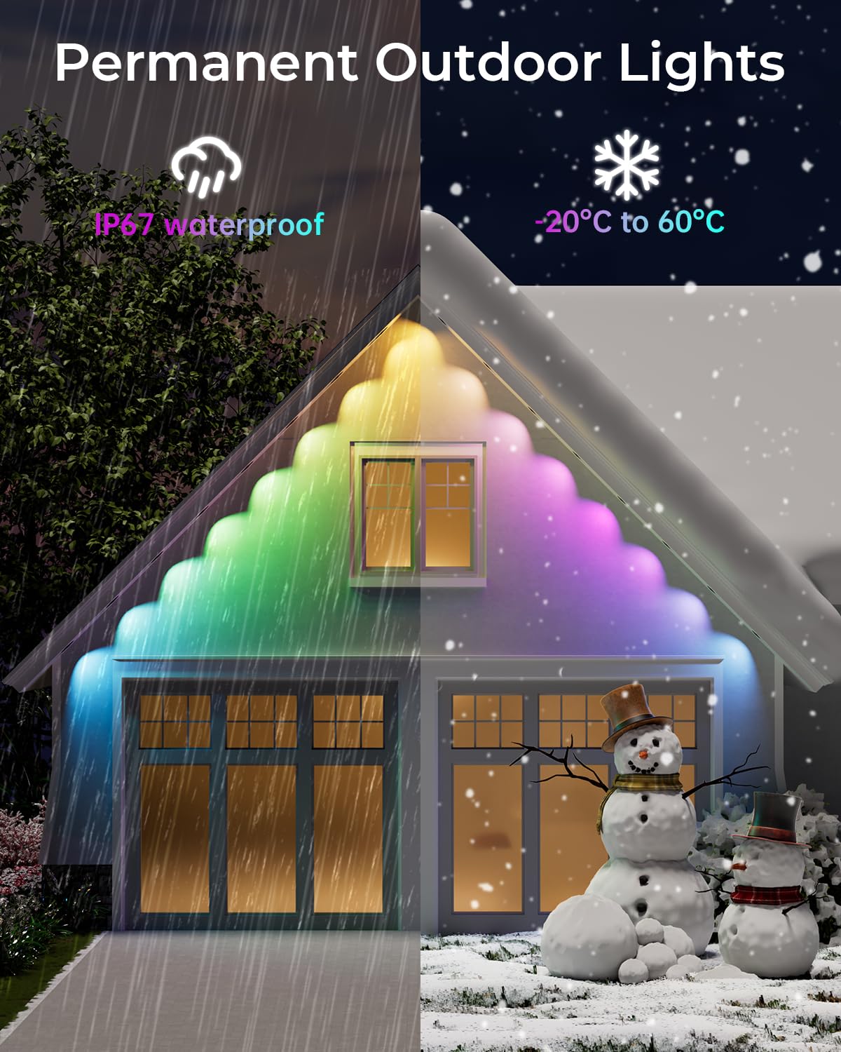 CINOTON Permanent Outdoor Lights 100ft, Smart RGBW+IC Eaves Lights with 60LEDs, IP67 Waterproof, 111 Scene Modes for Daily and Festival, Halloween Christmas Holiday Decor, APP/Voice/Remote Control CINOTON