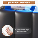 AOGLLATI Full Bed Frame with Stylish Bookcase Headboard & Charging Station & LED Lights,Full Size Bed Frame with 4 Storage Drawers, Led Bed Frame with Metal Slats, No Box Spring Needed,Black AOGLLATI