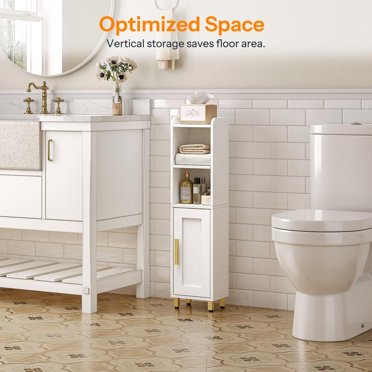 HOOBRO Small Bathroom Storage Cabinet, Narrow Corner Floor Cabinet with Door and Adjustable Shelf, 7.9" L x 5.9" W x 31.5" H, Bathroom Organizer for Small Spaces, White HOOBRO