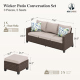 Small Patio Furniture Set, 3 Pieces Wicker Outdoor Sectional Set, L-Shaped Patio Couch Set, Modular Rattan Conversation Set with Lounge Sofa and Ottomans for Deck Lawn Garden, Beige HERA'S HOUSE