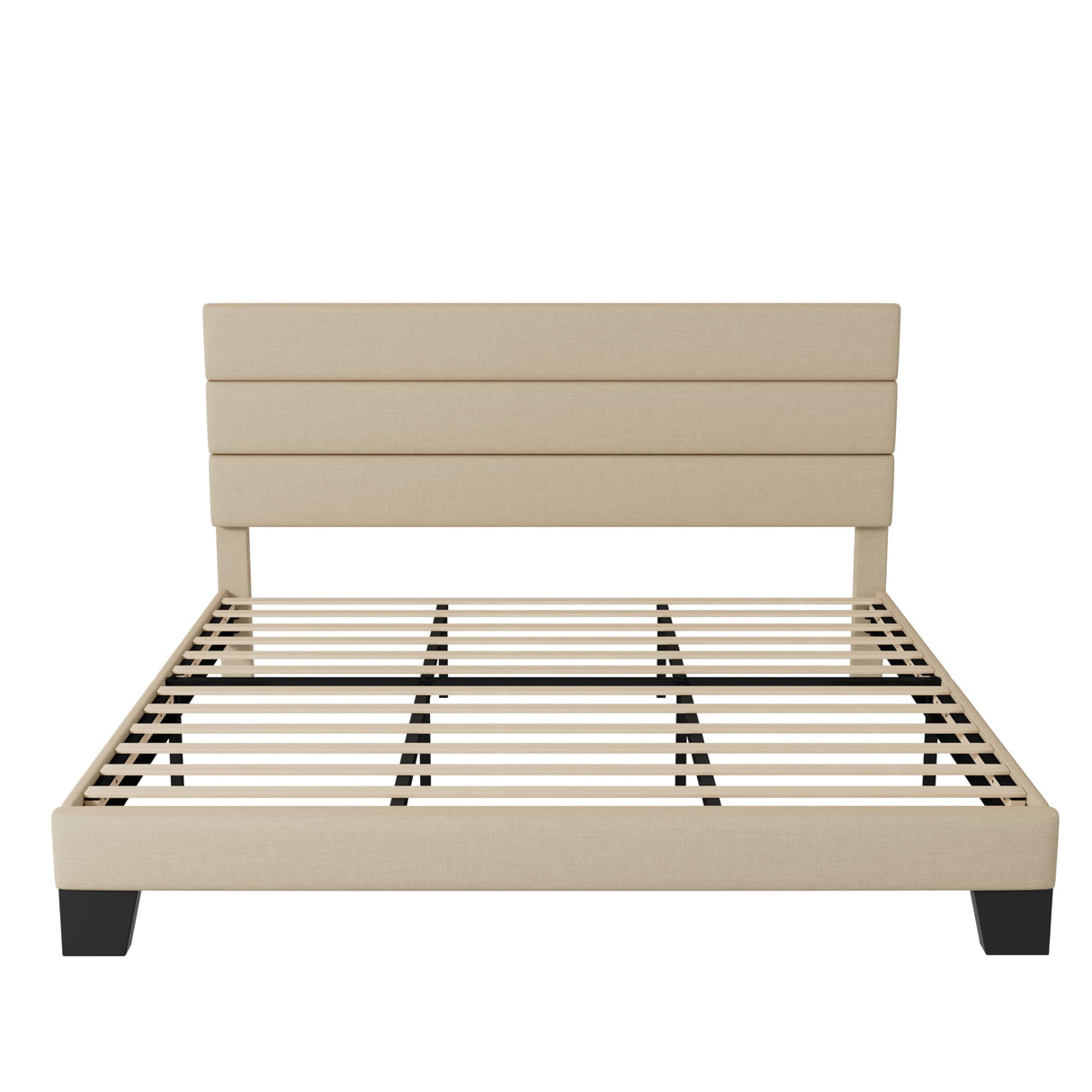 Allewie King Size Upholstered Bed Frame with Wooden Slats - No Box Spring Required, Easy Assembly in Beige Allewie