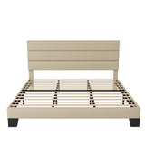 Allewie King Size Upholstered Bed Frame with Wooden Slats - No Box Spring Required, Easy Assembly in Beige Allewie