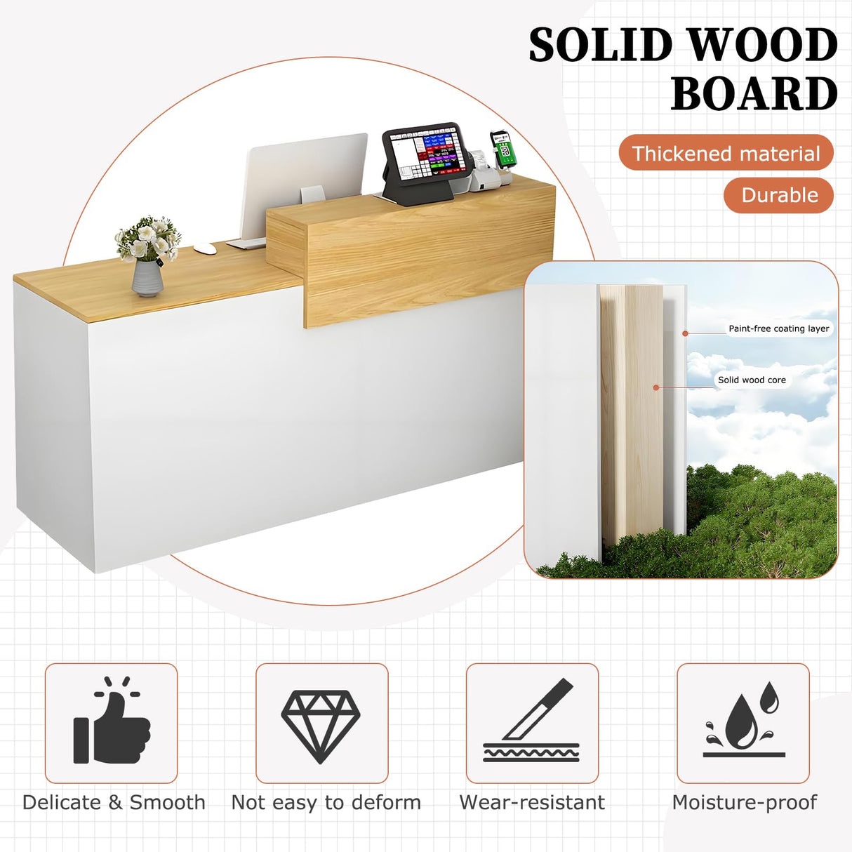 Reception Desk with Drawer Storage Lockers, 39-95 in Front Desk Reception Counter Table, Modern Checkout Counter for Salon, Offices, Hotel, Store, Retail Stores Reception Room Tables UxxStore