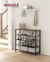 VASAGLE Shoe Rack, 5-Tier Shoe Storage Organizer with 4 Metal Mesh Shelves for 16-20 Pairs and Large Surface for Bags, for Entryway, Hallway, Closet, Industrial, Rustic Brown and Black ULBS15BX VASAGLE