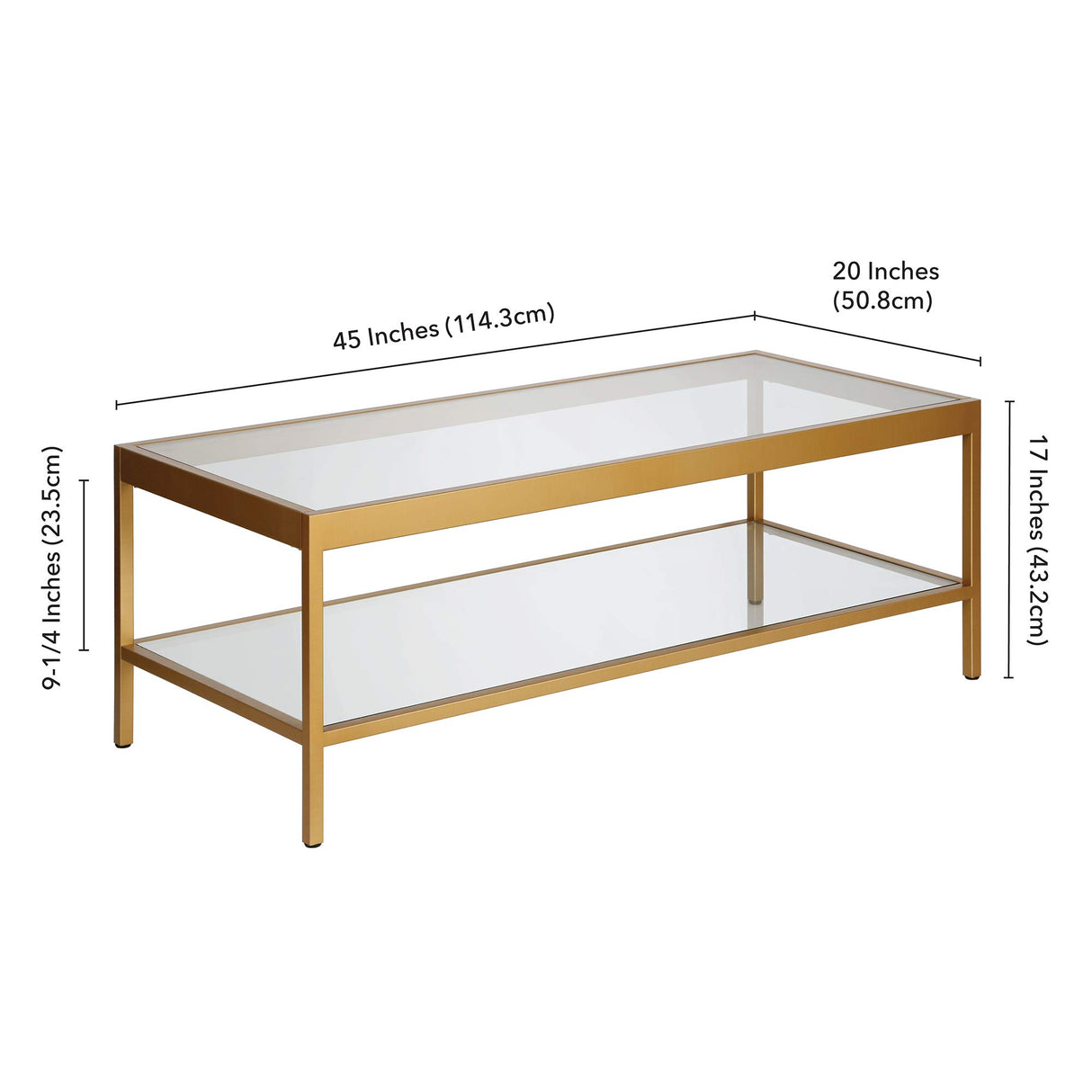 Henn&Hart 45" Wide Rectangular Rectangular Coffee Table in Brass, Modern Rectangular Coffee Tables for living room, studio apartment essentials Henn&Hart