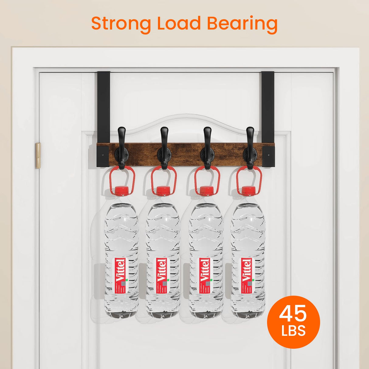 Homode Over The Door Hooks Heavy Duty, Wood Over Door Hanger Hook, Over Door Towel Rack with Coat Hooks for Hanging Towels Clothes Hats Bags, Back of Bathroom Door, Rustic Brown Black Homode