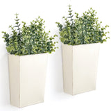 Dahey 2 Packs Metal Wall Planter with Artificial Plants, Farmhouse Wall Decor Hanging Wall Vase Boxs Galvanized Flowers Holder for Country Rustic Home Wall Decor, White Dahey