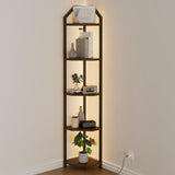 Realgulf 70 Inch Corner Shelf with LED Lights, 5-Tier Corner Bookshelf for Small Spaces, Wood & Metal Storage Rack for Bedroom, Living Room, Office - Modern Space Saving Design- Brown Realgulf