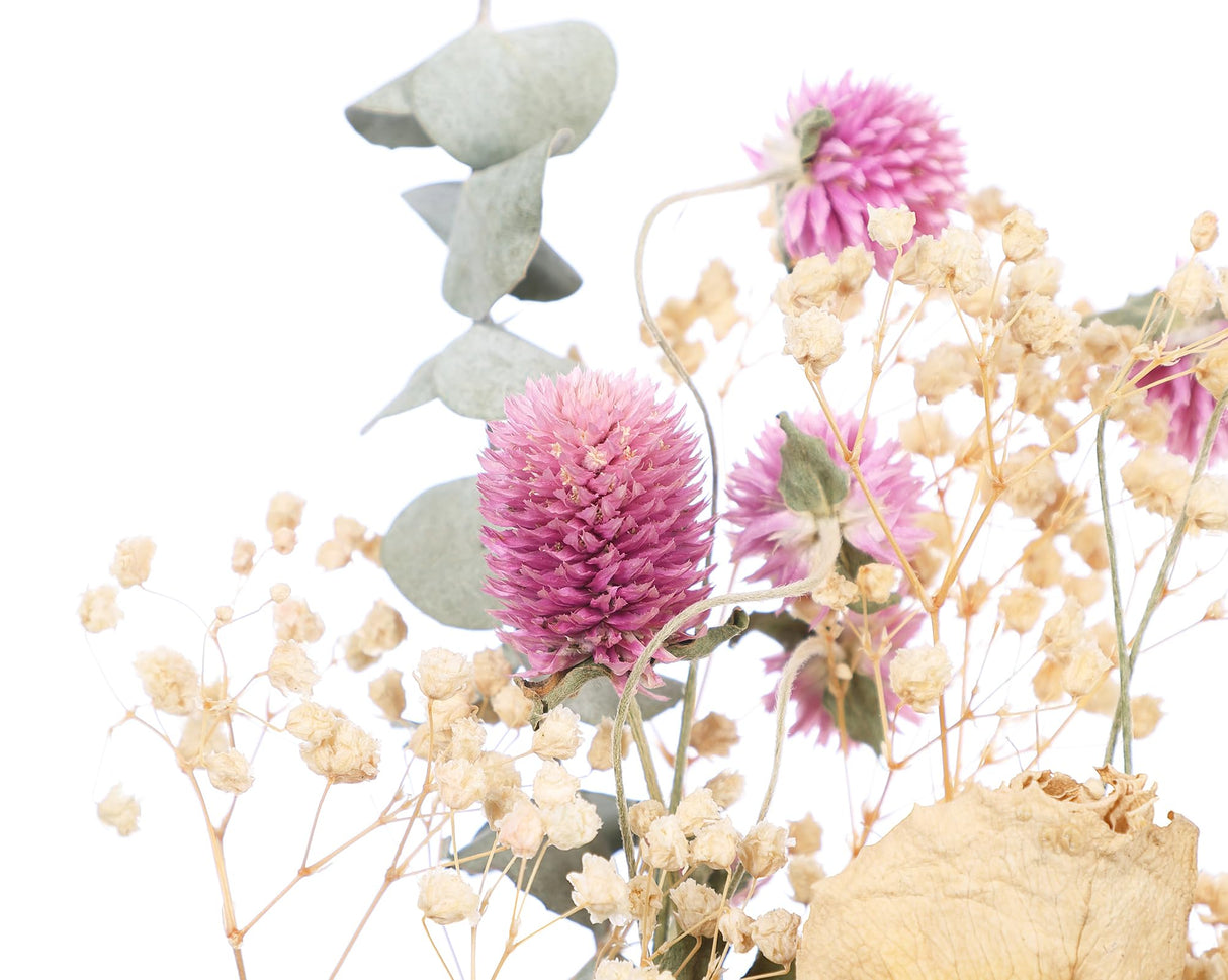 Botius 17" Natural Dried Flower Bouquet Real Flower Arrangements with Dried Eucalyptus, Yellow Rose, Baby Breath/Gypsophila, Gomphrena Globosa for Home Wedding Table Vase Wall Hanging Décor Botius