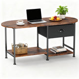 37" Oval Small Coffee Table with Storage,Modern Wood Living Room Center Table for Small Space,Apartment,Home Office,Drawer & Open Shelves,Easy Assembly,Rustic Brown Kratonix