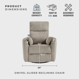 Lexicon Modern Swivel Glider Recliner Chair, Nursery Glider, Corduroy Fabric Upholstery Recliner with 2 Lumbar Pillows, Manual Reclining Sofa Chair for Living Room/Office/Apartment, Taupe Lexicon