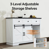 Winlice Buffet Cabinet w/Storage, Large 54" Farmhouse Wine & Coffee Bar Cabinet w/Sliding Barn Doors, Wine Rack, Rustic Large Buffet Sideboard w/3 Drawers for Living, Dining Room, White Winlice