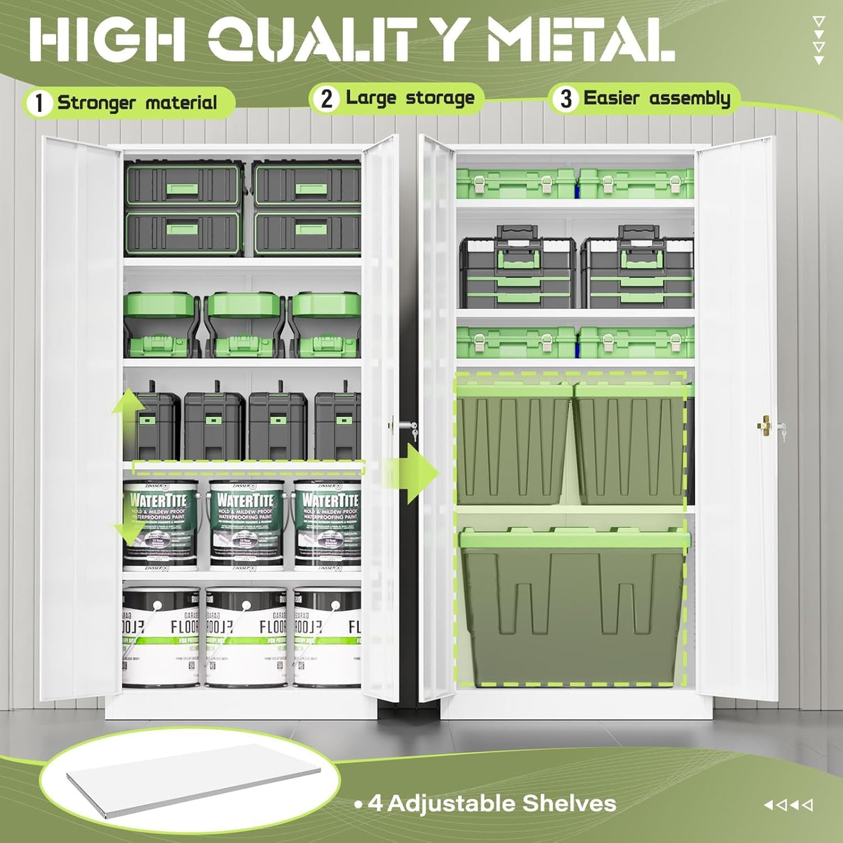 SUNCROWN Metal Storage Cabinets with 2 Doors and 4 Adjustable Shelves, 72” Tall Locking Garage Cabinet Steel Utility Tool Lockable File Cabinets for Office,Home, Gym, White SUNCROWN