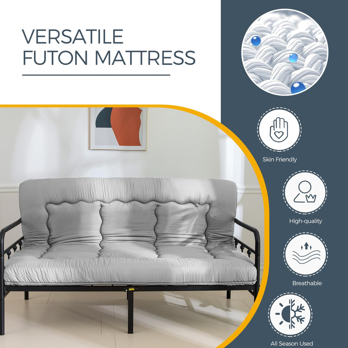 MAXYOYO 6" Extra Thick Japanese Floor Mattress Futon Mattress, Foldable Mattress Tatami Pad Floor Mattress for Adults Floor Bed Roll Up Mattress Guest Mattress, Grey, Twin MAXYOYO