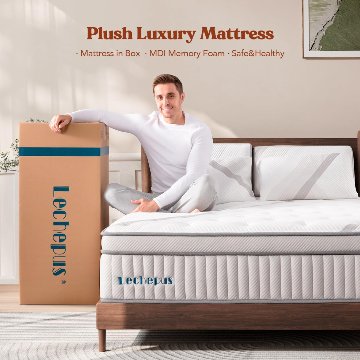 Lechepussleep Twin Mattress, 14Inch Medium Plush Memory Foam Hybrid, 7-Zone Individual Pocket Springs, Pressure Relief, 39'x75'x14' Lechepussleep