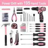 YOUGFIN Pink Drill Set for Women, Tool Kit with Drill 12V or Home Office Repairing & Improvement, Household Drill Set Power Tool with Pink Tool Box 195 Pieces Yougfin