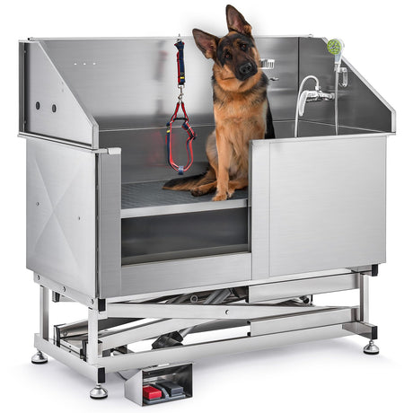 CO-Z 50" Electric Dog Bathing Station Height Adjjustable, Professional Stainless Steel Dog Grooming Bathtub for Medium Small Dogs,Dog Washing Station for Home with Faucet and Accessories CO-Z