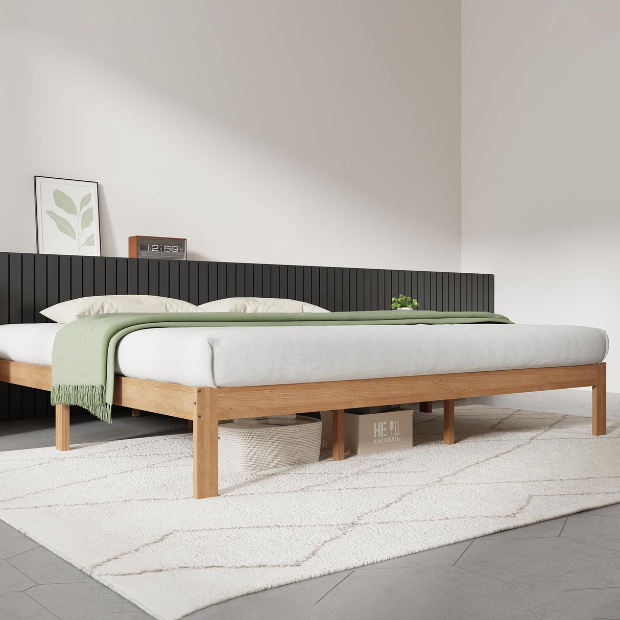 Novilla 12 Inch Wooden King Size Bed Frame, Classic Solid Wood Platform Bed Frame King Size, Sturdy Wood Slat Support, No Box Spring Needed, Easy Assembly Novilla