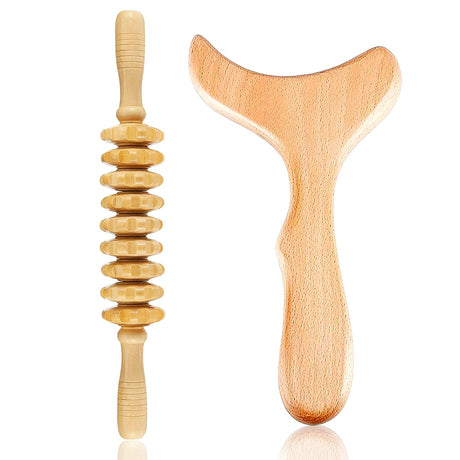 Wood Therapy Massage Tools Wooden Gua Sha Kits Maderoterapia Kit Body Sculpting Tools Wood Massager Roller for Relax Muscles (2) WYJTPONE