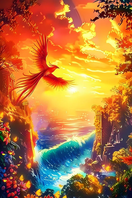NSUAJOF 5D The Phoenix Over The Mountains Diamond Painting Set for Adults Digital Painting Phoenix Diamond Art for Crafts Lovers for Room Decoration 8x12 inch NSUAJOF