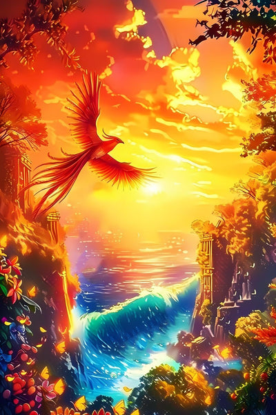 NSUAJOF 5D The Phoenix Over The Mountains Diamond Painting Set for Adults Digital Painting Phoenix Diamond Art for Crafts Lovers for Room Decoration 8x12 inch
