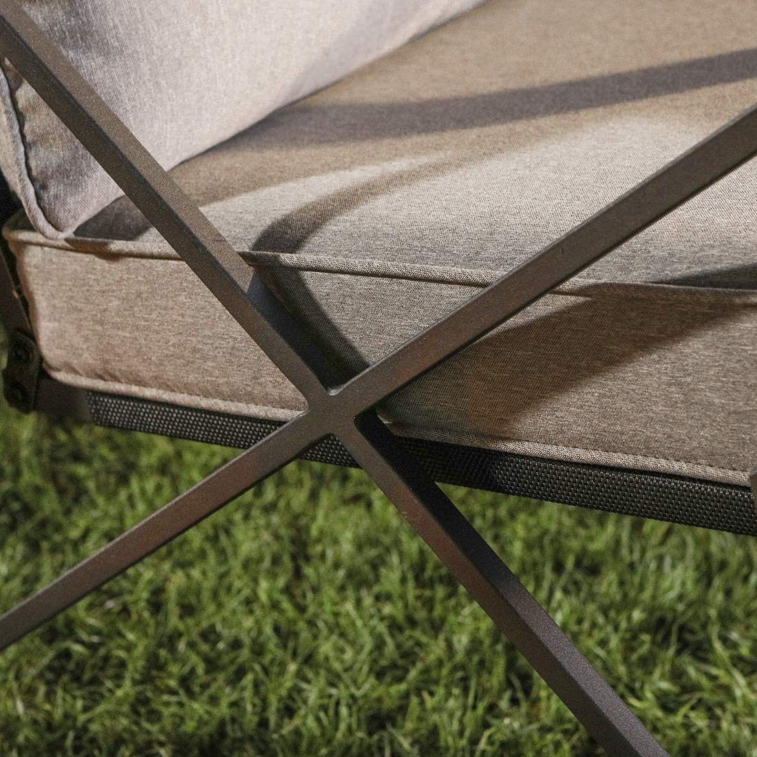 COSIEST 3 Piece Bistro Set Patio Rocking Chairs Outdoor Furniture w Warm Gray Cushions, Glass-Top Table for Garden, Pool, Backyard COSIEST